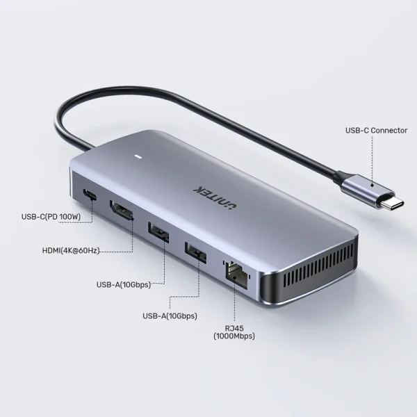 HUB Unitek USB-C 6 en 1 con carcasa SSD M.2