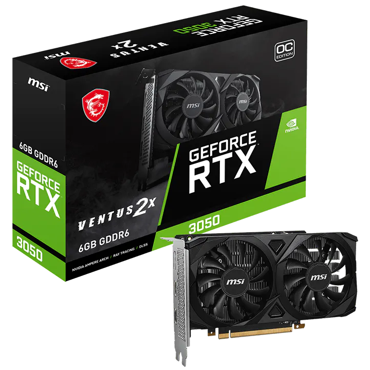 Imagen de GPU MSI GeForce RTX 3050 Ventus X2 OC 6Gb DDR6
